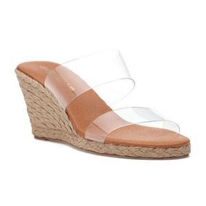 Anfisa Vinyl Strap Espadrille Wedge (Clear) size 6